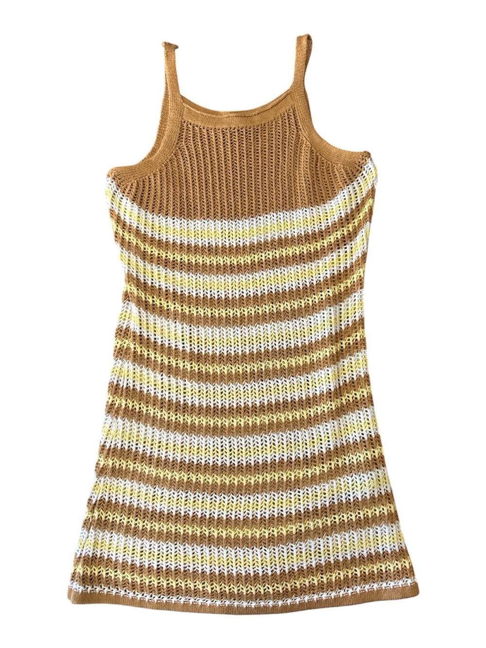 Forever 21 Striped Knit Tank Dress yellow White brown sz M